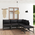 5-Delige Loungeset Met Kussens Poly Rattan Grijs hoek + 3x midden + voetensteun