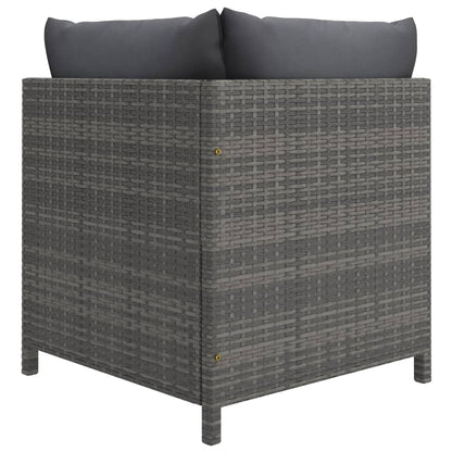 6-Delige Loungeset Met Kussens Poly Rattan Grijs 2x hoek + midden + Fauteuil + 2x voetensteun