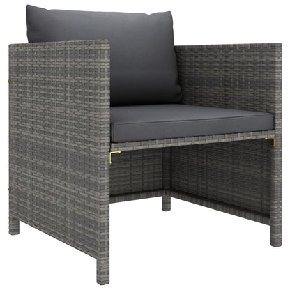 6-Delige Loungeset Met Kussens Poly Rattan Grijs 2x hoek + midden + Fauteuil + 2x voetensteun
