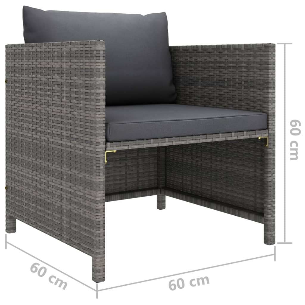 6-Delige Loungeset Met Kussens Poly Rattan Grijs 2x hoek + midden + Fauteuil + 2x voetensteun