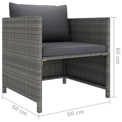 6-Delige Loungeset Met Kussens Poly Rattan Grijs 2x hoek + midden + Fauteuil + 2x voetensteun
