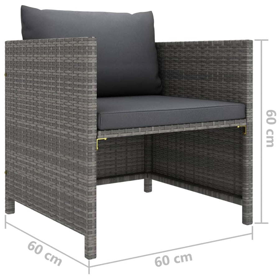 6-Delige Loungeset Met Kussens Poly Rattan Grijs 2x hoek + midden + Fauteuil + 2x voetensteun