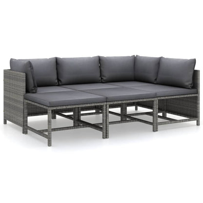 6-Delige Loungeset Met Kussens Poly Rattan Grijs 2x hoek + 2x midden + 2x voetensteun