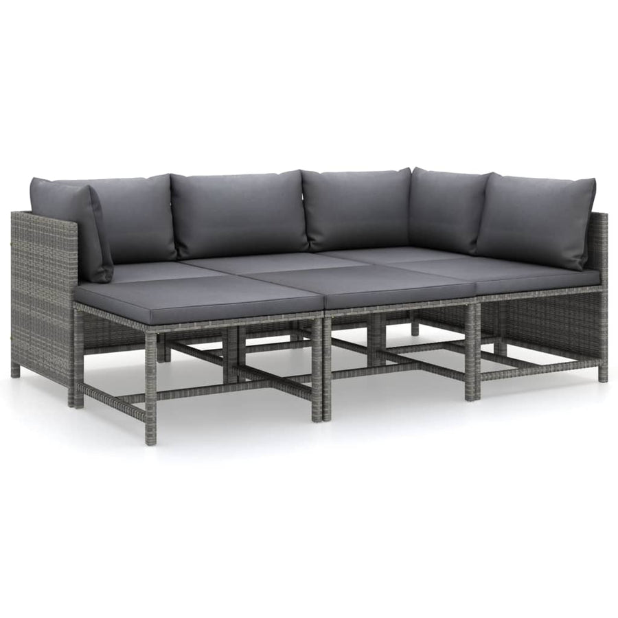 6-Delige Loungeset Met Kussens Poly Rattan Grijs 2x hoek + 2x midden + 2x voetensteun