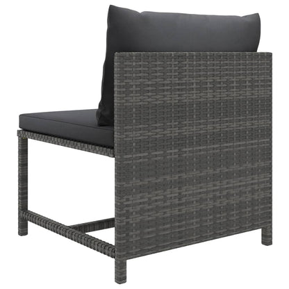 6-Delige Loungeset Met Kussens Poly Rattan Grijs 2x hoek + 2x midden + 2x voetensteun