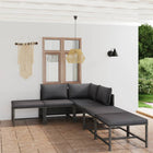 6-Delige Loungeset Met Kussens Poly Rattan Grijs 2x hoek + 2x midden + 2x voetensteun