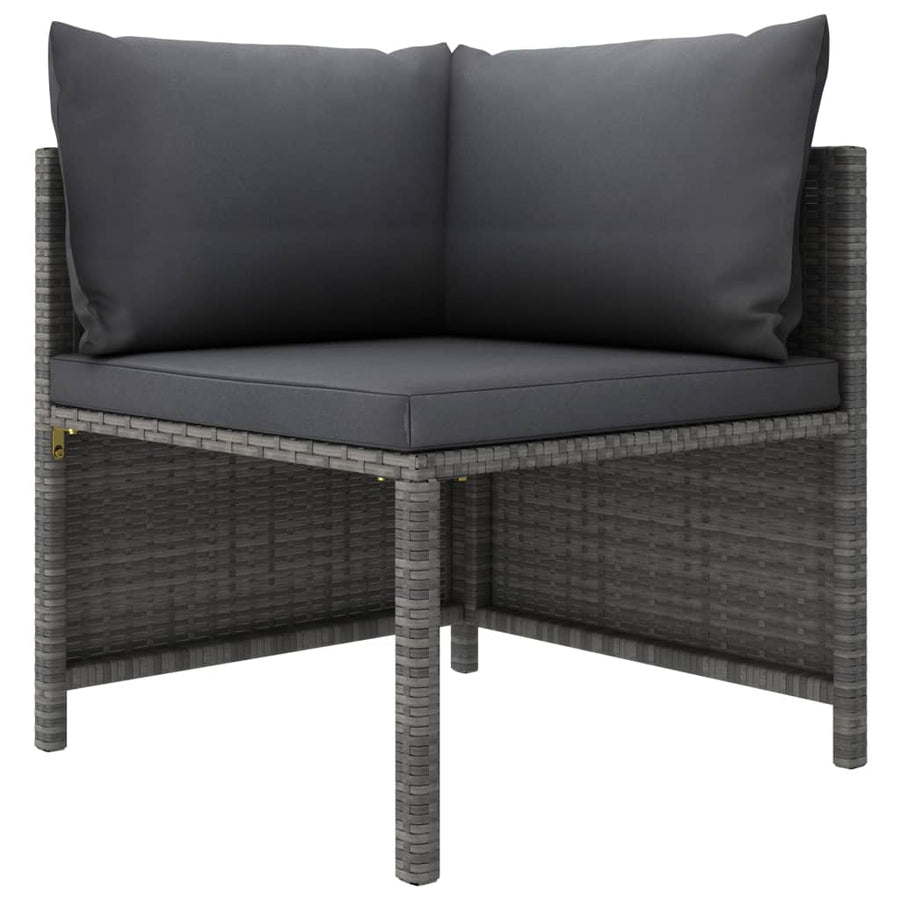 6-Delige Loungeset Met Kussens Poly Rattan Grijs 4x hoek + midden + Tafel