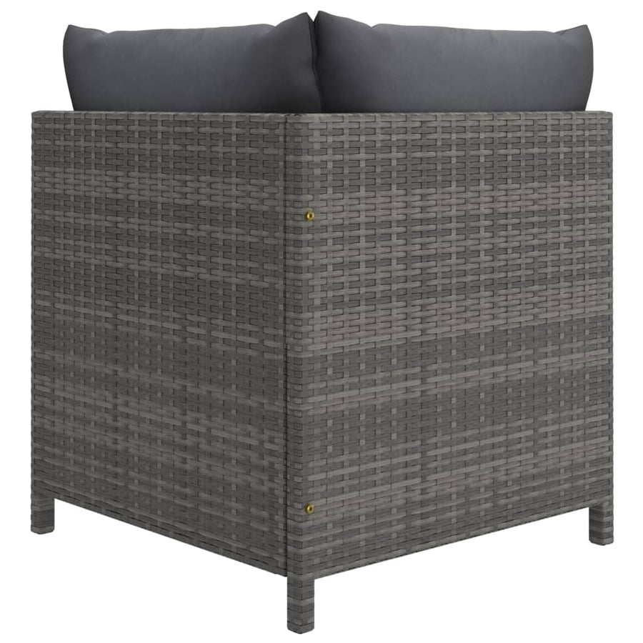 6-Delige Loungeset Met Kussens Poly Rattan Grijs 4x hoek + midden + Tafel