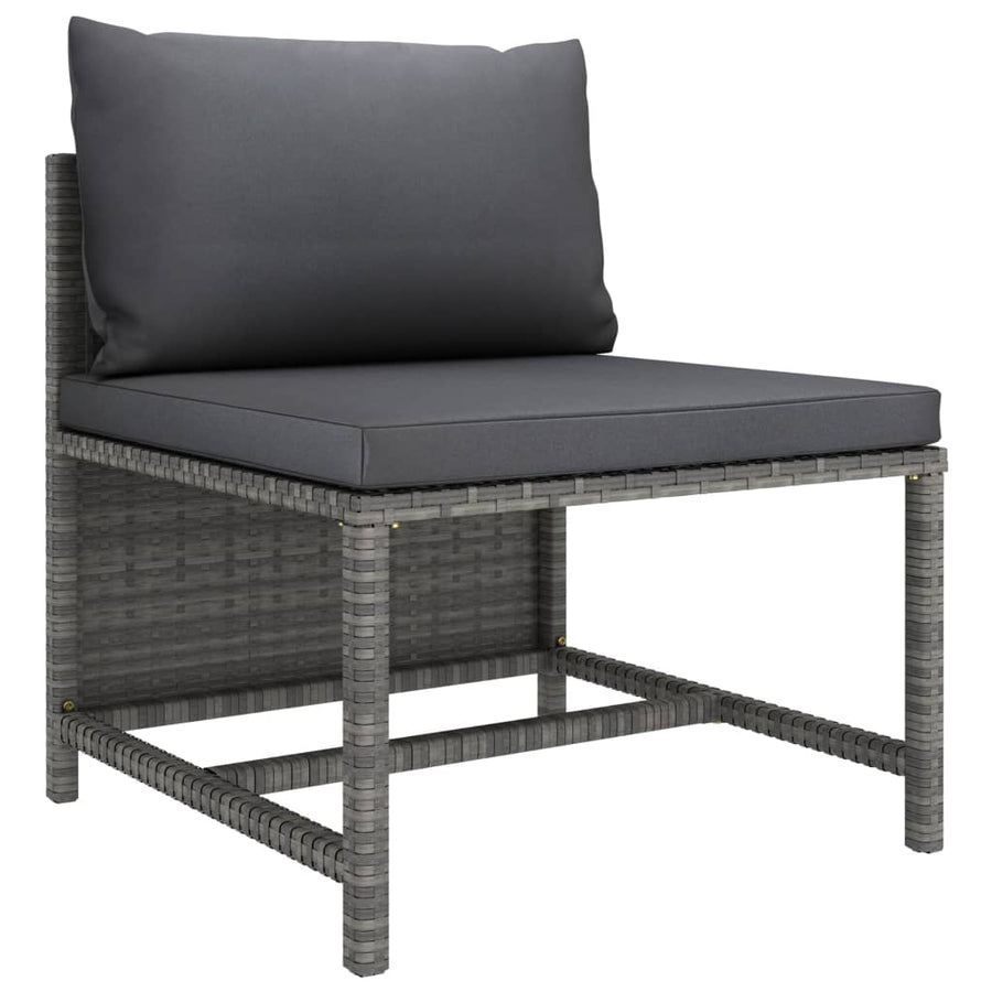 6-Delige Loungeset Met Kussens Poly Rattan Grijs 4x hoek + midden + Tafel
