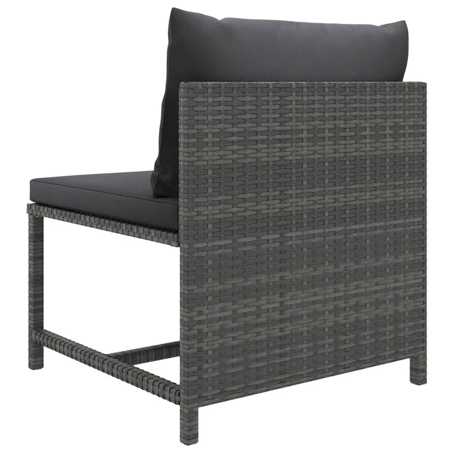 6-Delige Loungeset Met Kussens Poly Rattan Grijs 4x hoek + midden + Tafel