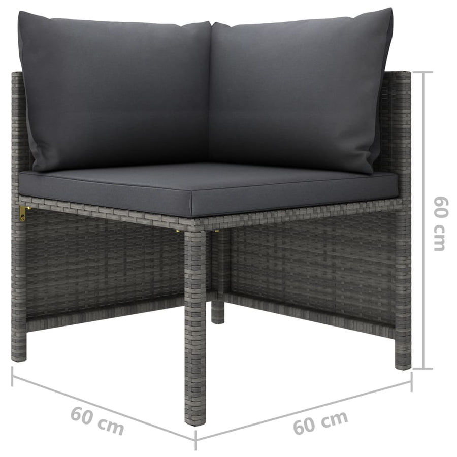6-Delige Loungeset Met Kussens Poly Rattan Grijs 4x hoek + midden + Tafel