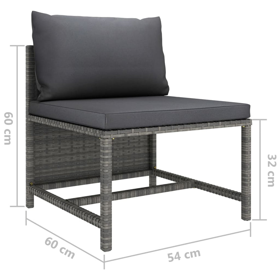 6-Delige Loungeset Met Kussens Poly Rattan Grijs 4x hoek + midden + Tafel