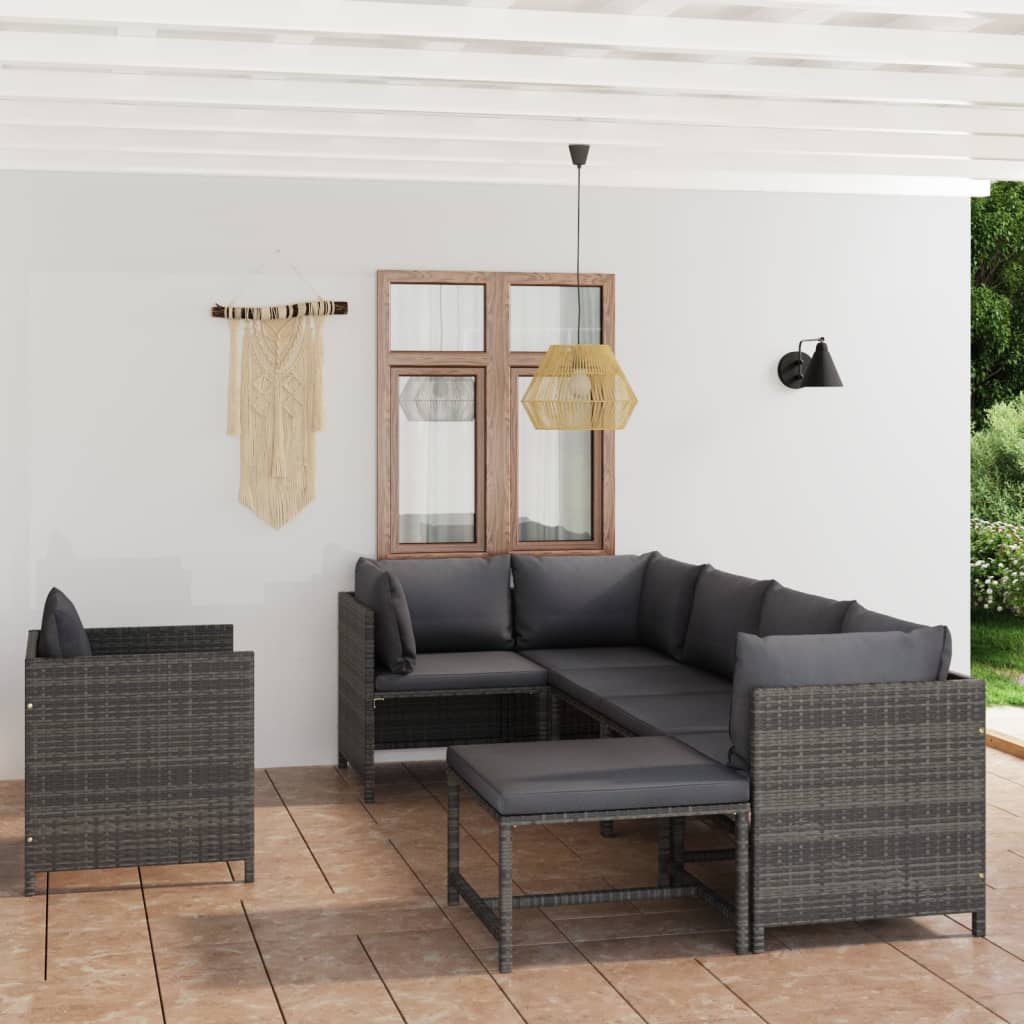 7-Delige Loungeset Met Kussens Poly Rattan 1