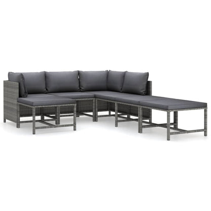 7-Delige Loungeset Met Kussens Poly Rattan Grijs 2x hoek + 2x midden + 3x voetensteun