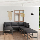 7-Delige Loungeset Met Kussens Poly Rattan Grijs 2x hoek + 2x midden + 3x voetensteun