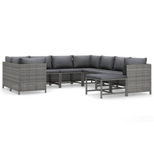 9-Delige Loungeset Met Kussens Poly Rattan Grijs 4x hoek + 4x midden + voetensteun