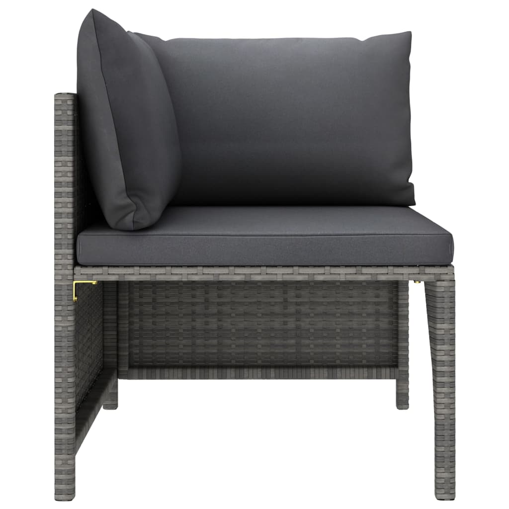 9-Delige Loungeset Met Kussens Poly Rattan Grijs 4x hoek + 4x midden + voetensteun