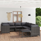 9-Delige Loungeset Met Kussens Poly Rattan Grijs 4x hoek + 4x midden + voetensteun