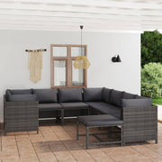 9-piece Loungeset with cushions poly rattan grey