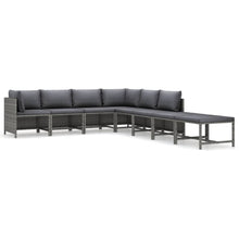 8-Delige Loungeset Met Kussens Poly Rattan Grijs 2x hoek + 4x midden + 2x voetensteun