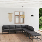 8-Delige Loungeset Met Kussens Poly Rattan Grijs 2x hoek + 4x midden + 2x voetensteun