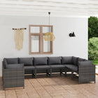 9-Delige Loungeset Met Kussens Poly Rattan Grijs 4x hoek + 5x midden