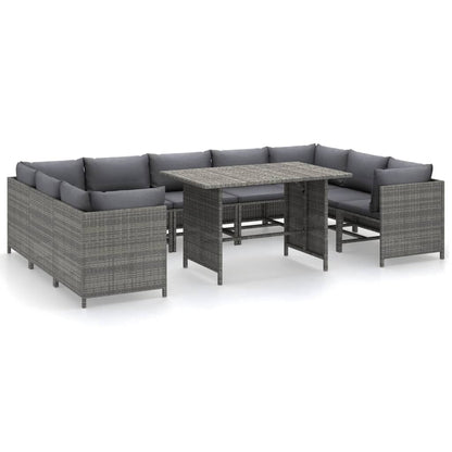 0-Delige Loungeset Met Kussens Poly Rattan Grijs 4x hoek + 5x midden + Tafel