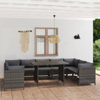 0-Delige Loungeset Met Kussens Poly Rattan Grijs 4x hoek + 5x midden + Tafel