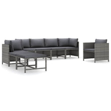 8-Delige Loungeset Met Kussens Poly Rattan Grijs 3x hoek + 2x midden + Fauteuil + 2x voetensteun