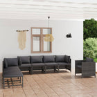 8-Delige Loungeset Met Kussens Poly Rattan Grijs 3x hoek + 2x midden + Fauteuil + 2x voetensteun