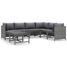 8-Delige Loungeset Met Kussens Poly Rattan Grijs 3x hoek + 3x midden + 2x voetensteun