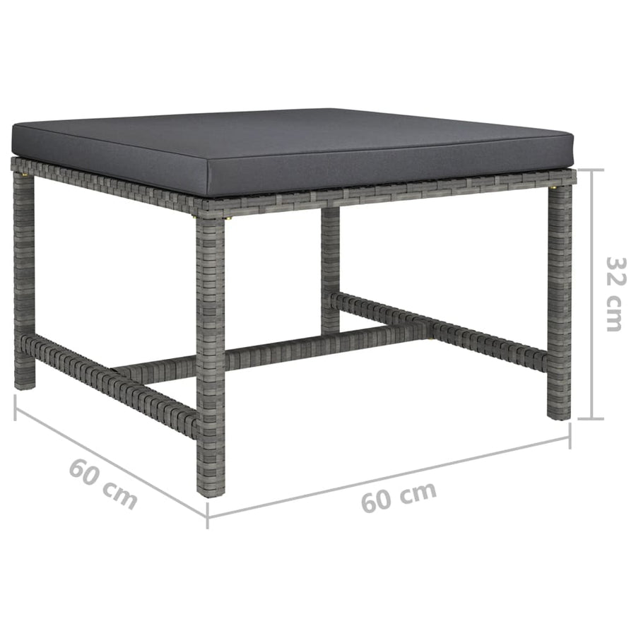 8-Delige Loungeset Met Kussens Poly Rattan Grijs 3x hoek + 3x midden + 2x voetensteun