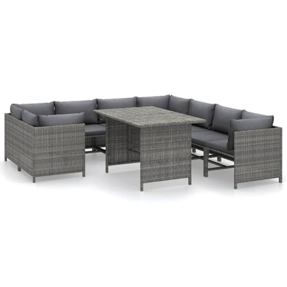 9-Delige Loungeset Met Kussens Poly Rattan Grijs 4x hoek + 4x midden + Tafel