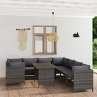 9-Delige Loungeset Met Kussens Poly Rattan Grijs 4x hoek + 4x midden + Tafel