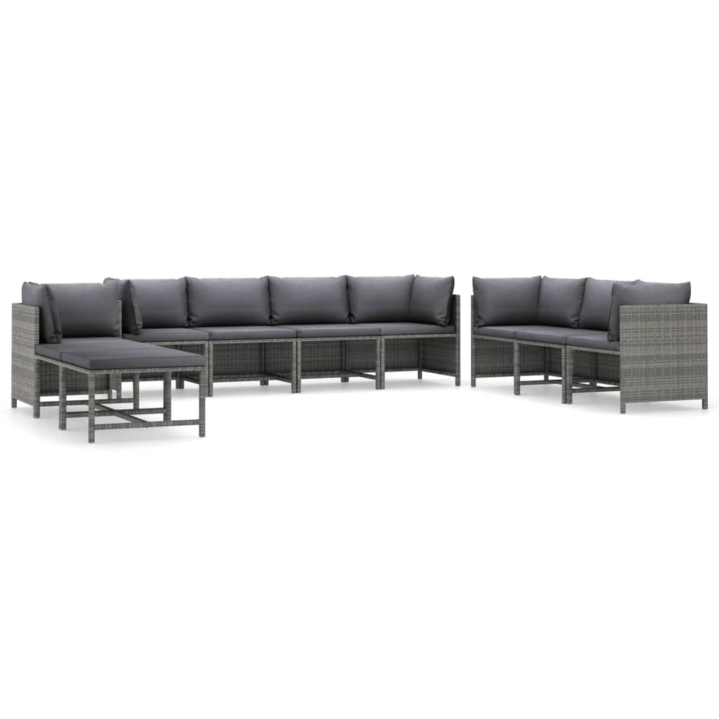 0-Delige Loungeset Met Kussens Poly Rattan Grijs 5x hoek + 3x midden + voetensteun