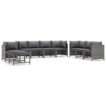 0-Delige Loungeset Met Kussens Poly Rattan Grijs 5x hoek + 3x midden + voetensteun