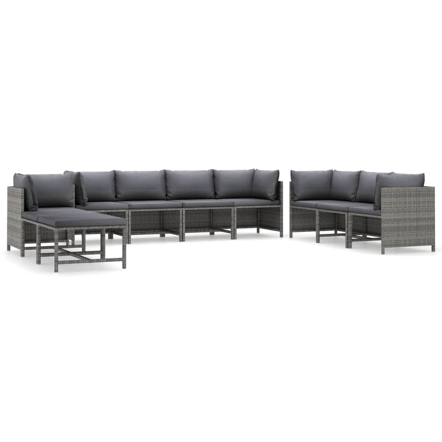 0-Delige Loungeset Met Kussens Poly Rattan Grijs 5x hoek + 3x midden + voetensteun
