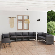 Loungeset 10-delig poly rattan grijs