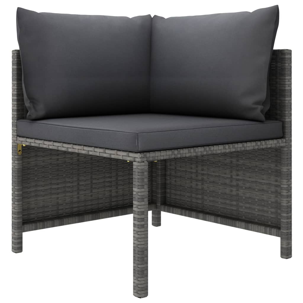 -Delige Loungeset Met Kussens Poly Rattan Grijs 3x hoek + 5x midden + 3x voetensteun