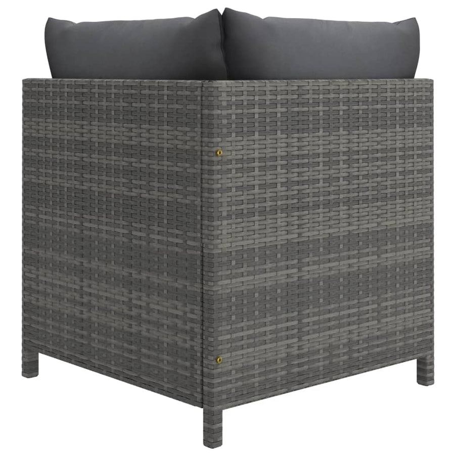 -Delige Loungeset Met Kussens Poly Rattan Grijs 3x hoek + 5x midden + 3x voetensteun