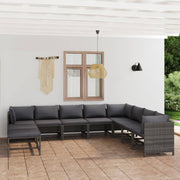 Loungeset 11-delig poly rattan grijs