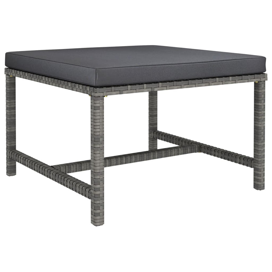 2-Delige Loungeset Met Kussens Poly Rattan Grijs 3x hoek + 5x midden + Fauteuil + 3x voetensteun