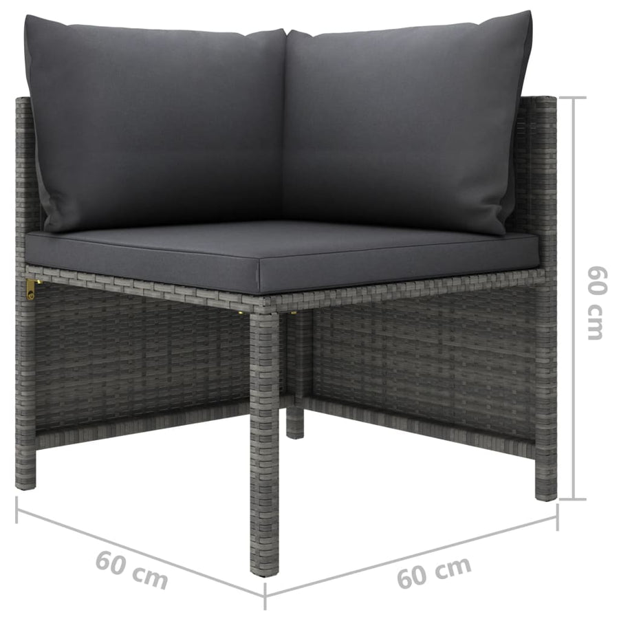 2-Delige Loungeset Met Kussens Poly Rattan Grijs 3x hoek + 5x midden + Fauteuil + 3x voetensteun