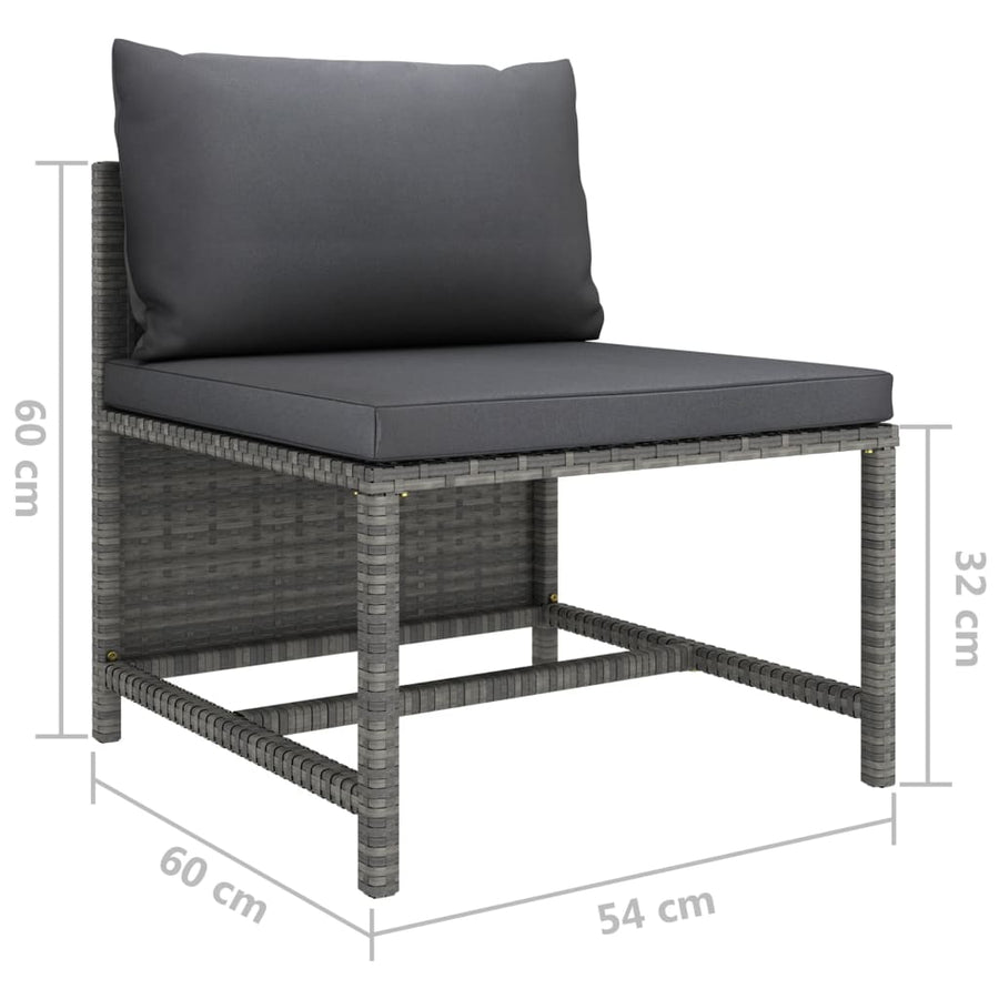 2-Delige Loungeset Met Kussens Poly Rattan Grijs 3x hoek + 5x midden + Fauteuil + 3x voetensteun