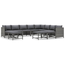 2-Delige Loungeset Met Kussens Poly Rattan Grijs 3x hoek + 5x midden + 4x voetensteun