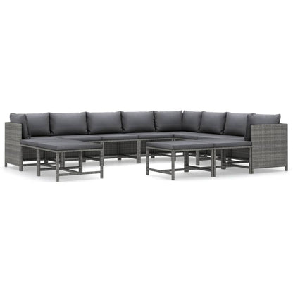 2-Delige Loungeset Met Kussens Poly Rattan Grijs 3x hoek + 5x midden + 4x voetensteun