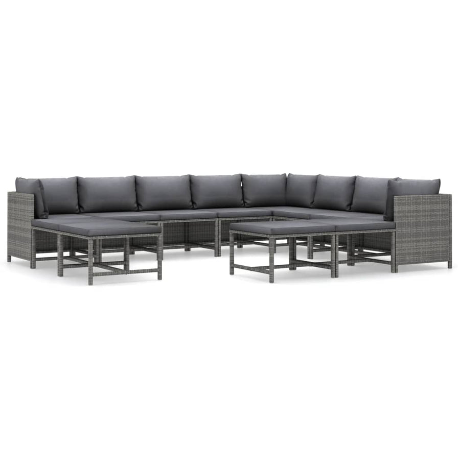 2-Delige Loungeset Met Kussens Poly Rattan Grijs 3x hoek + 5x midden + 4x voetensteun