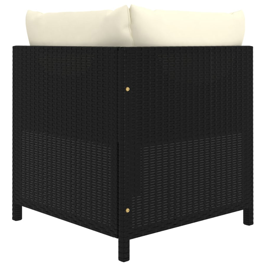 5-Delige Loungeset Met Kussens Poly Rattan Zwart 2x hoek + midden + 2x voetensteun