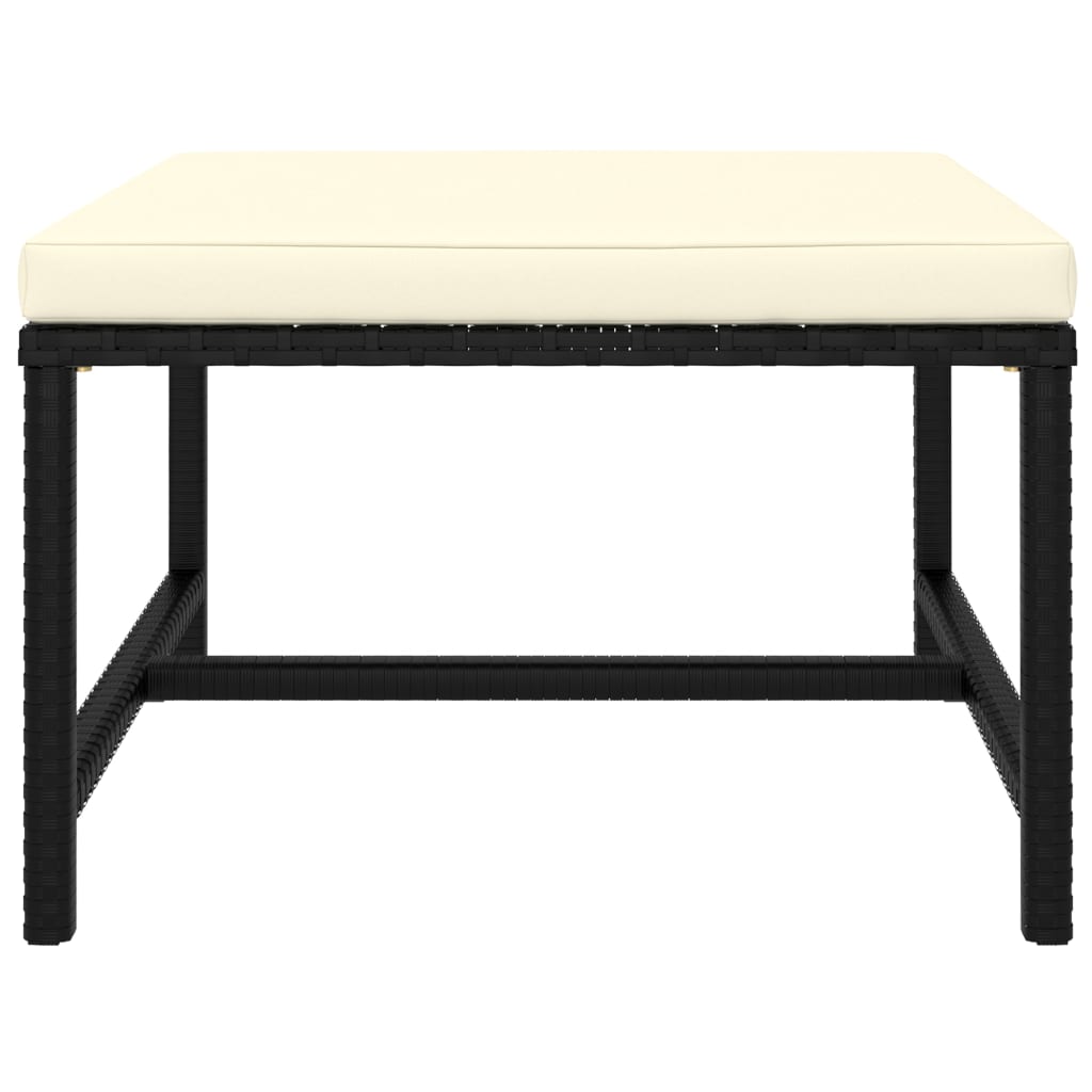 6-Delige Loungeset Met Kussens Poly Rattan Zwart 2x hoek + 2x midden + 2x voetensteun