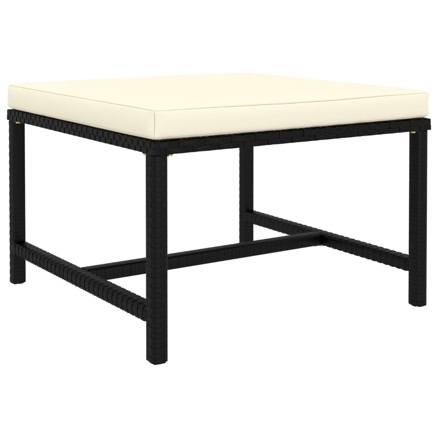 7-Delige Loungeset Met Kussens Poly Rattan Zwart 2x hoek + 2x midden + Fauteuil + 2x voetensteun